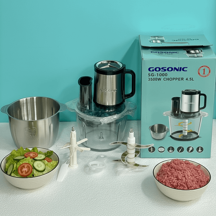 خردکن و سالاد ساز 5 کاره گوسونیک- ظرفیت 4/5 لیتری دو مخزنه قدرت 3500W وات مدل SG-1200