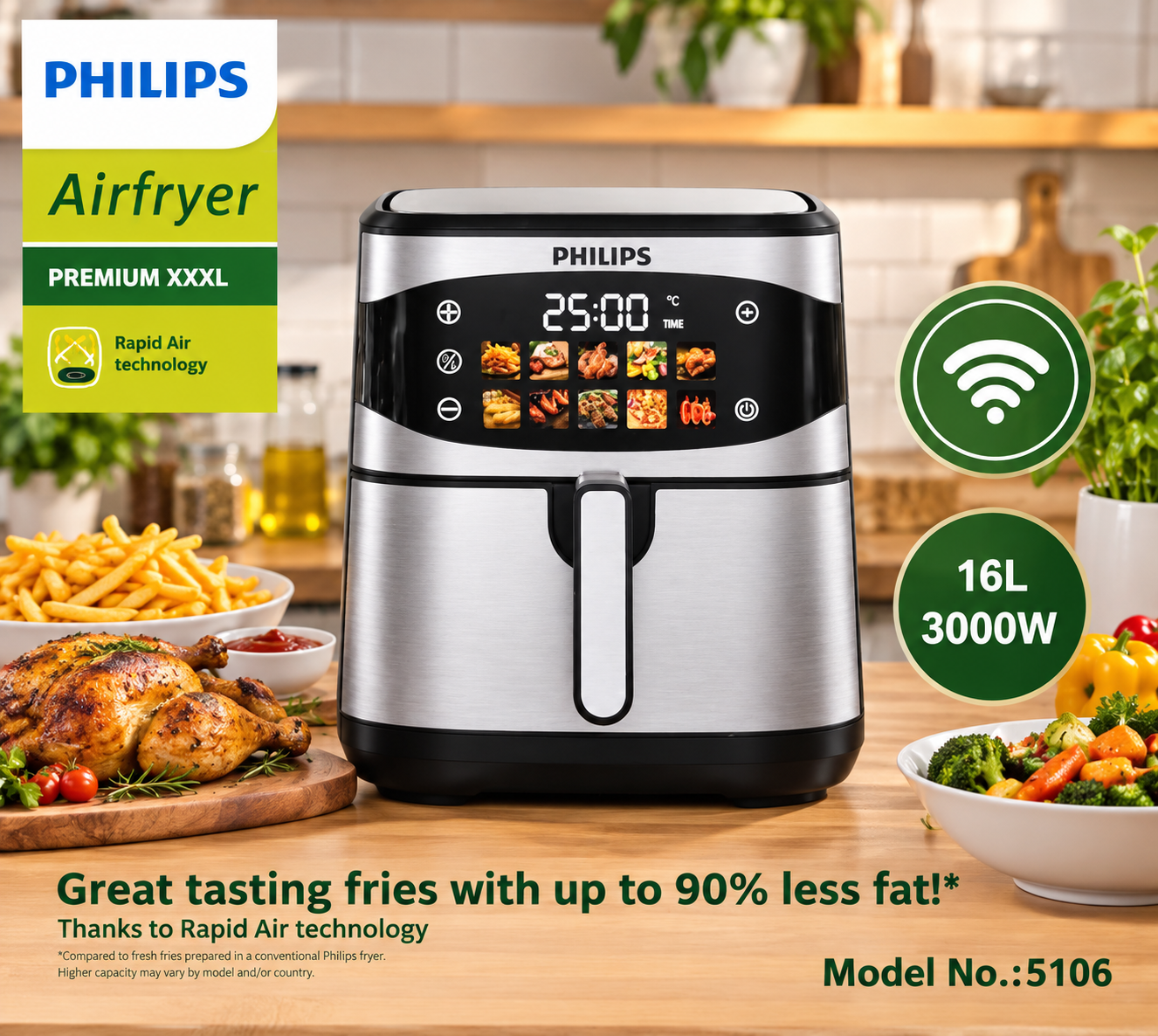 سرخ کن بدون روغن دوالمنت فیلیپس 16 لیتری تمام استیل سبددار وایفا دار قدرت 3000w مدل 5106