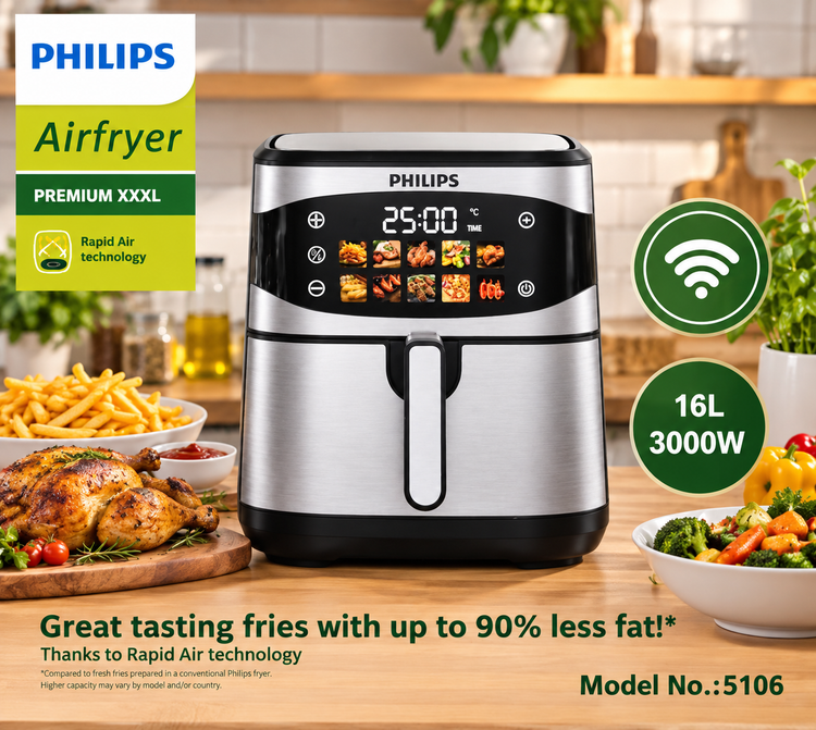 سرخ کن بدون روغن دوالمنت فیلیپس 16 لیتری تمام استیل سبددار وایفا دار قدرت 3000w مدل 5106